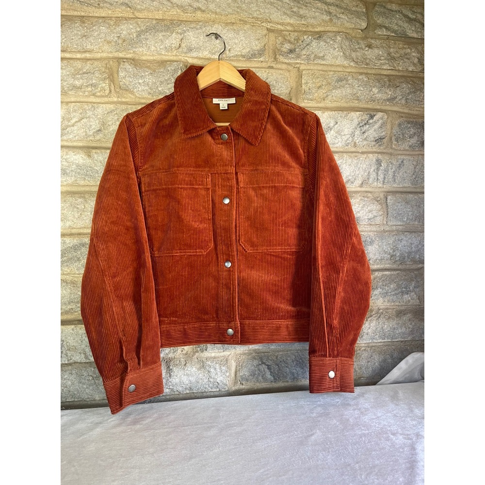 On 34th Rust Orange Corduroy Trucker Jacket Womens Medium Snap Front Pocket